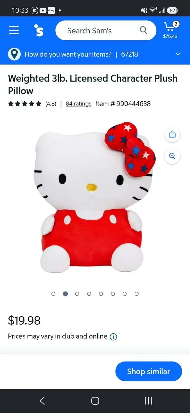 Sanrio Hello Kitty Weighted Plush Pillow 3 lbs Red Overalls Star Bow